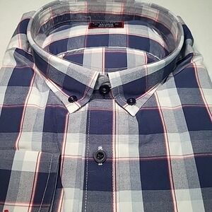 New UNTUCKit St. Pierre Mens 2XL XX-L Blue Plaid Long‎ Sleeve Button Up Cotton